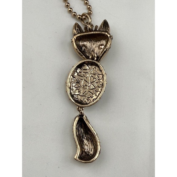 Betsey Johnson Fox Necklace Pendant Gold Tone Rhinestone 32" - Picture 7 of 8